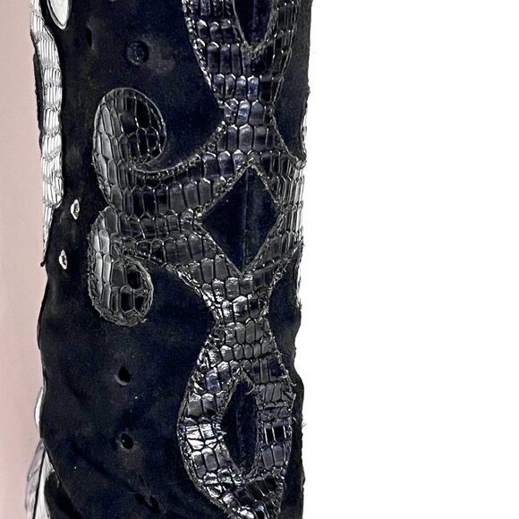 Steve Madden Rare Blk/Grey Cowboy Western High Heel Pointed Toe Leather Boot 8 - Picture 8 of 15